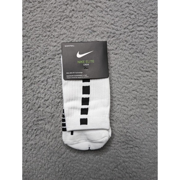 Nike Elite Crew Socks Dri-Fit Mens Large 9-11 White Black Athletic Basketball - Picture 3 of 4